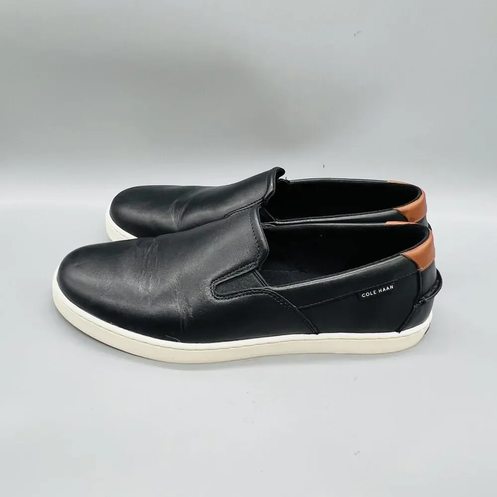 Cole Haan Shoes Mens 9.5 Black Leather Slip On Casual Sneakers Comfort Walking
